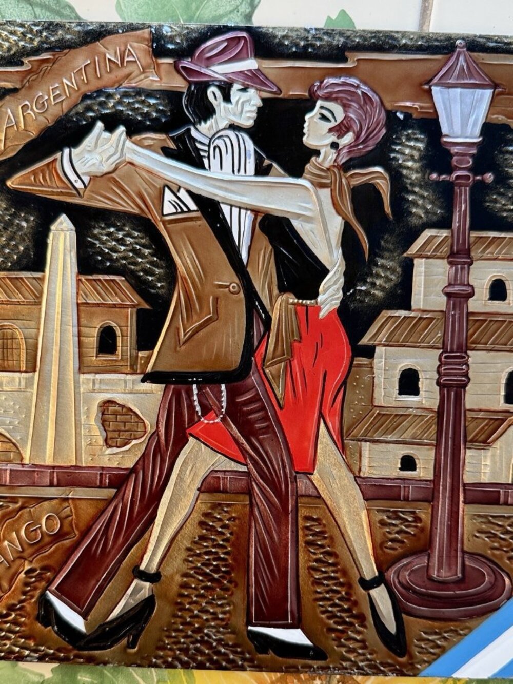 Vintage Buenos Aires Argentina Tango Raised Relief Plaque 3D Painting Wall Art